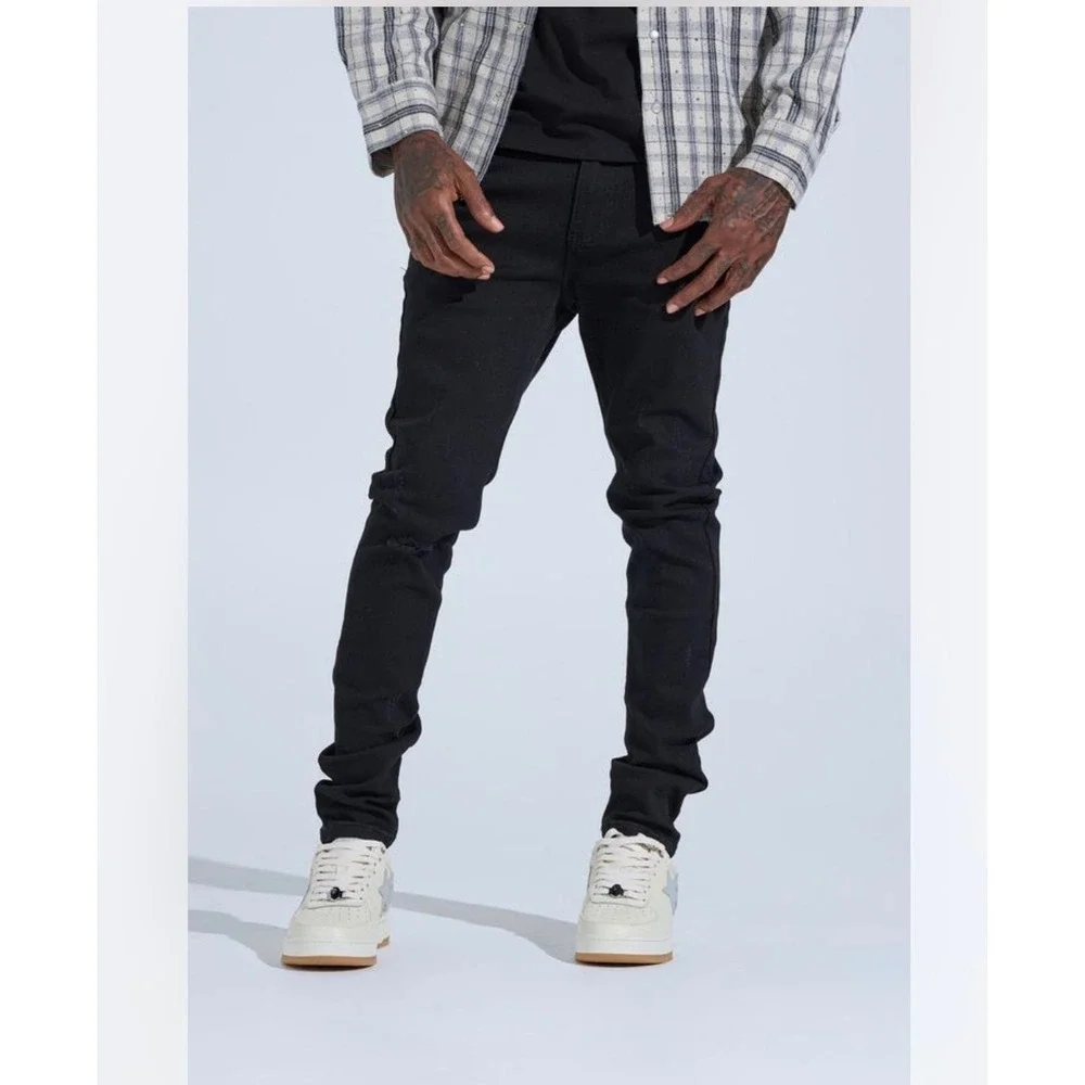 Pheelings Mens Distressed Skinny Jeans Black Ripped Frayed Hem Sz 34 Streetwear - Picture 1 of 9